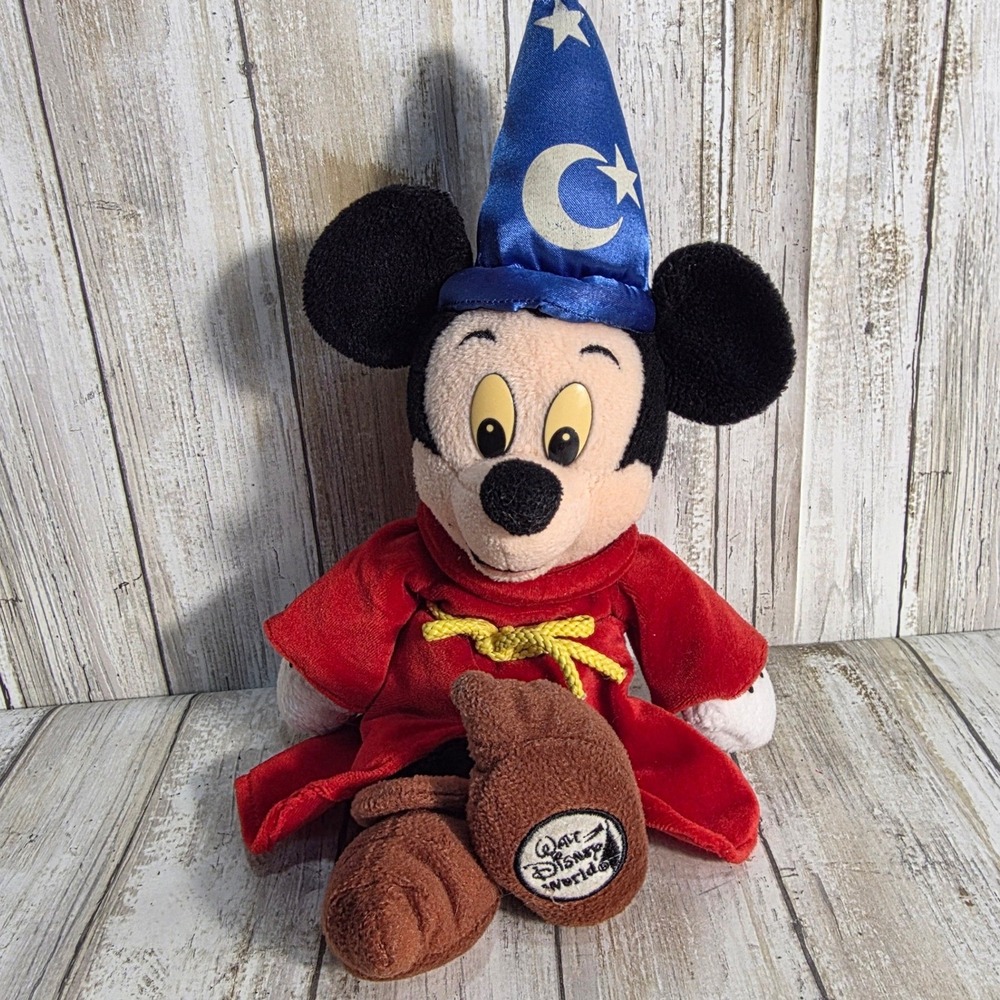 Disney Sorcerer Mickey Mouse Plush Fantasia Wizard Hat Walt DisneyWorld Red Robe - Picture 3 of 5